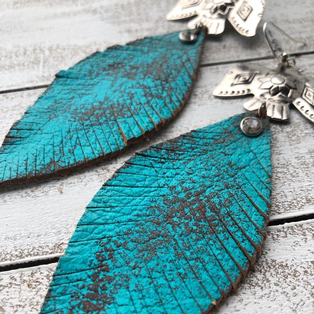 Thunderbird & Leather Feather Earringsboho - image 5